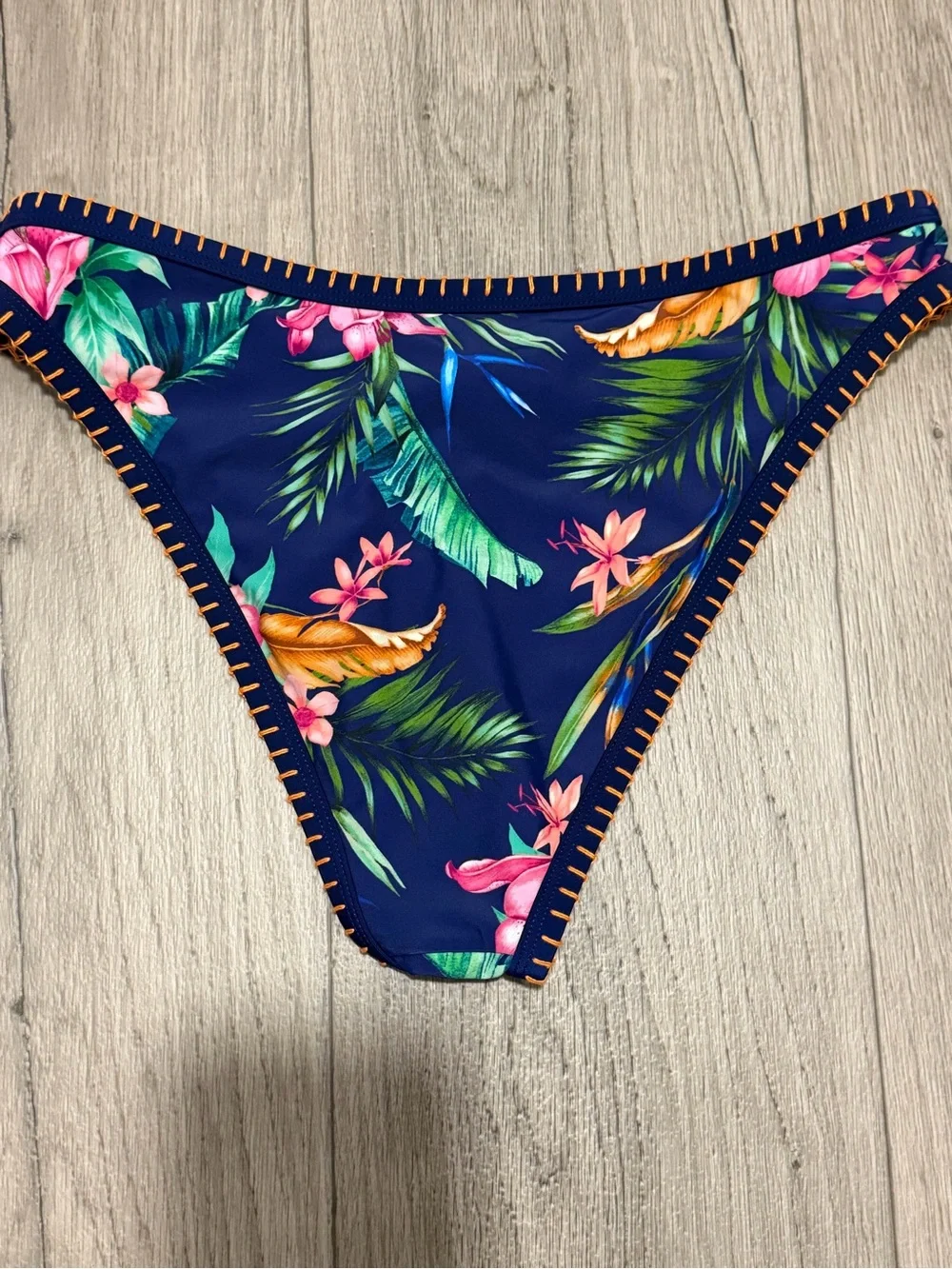 NWT Cupshe Tropical Navy Floral Bikini Set with Orange Stitching